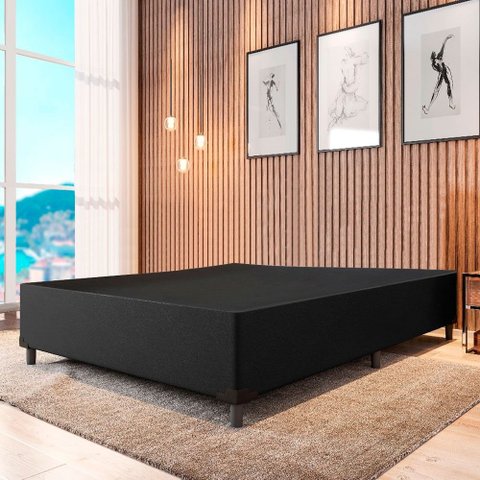 Base Cama Box Casal Suede Preto 138x188