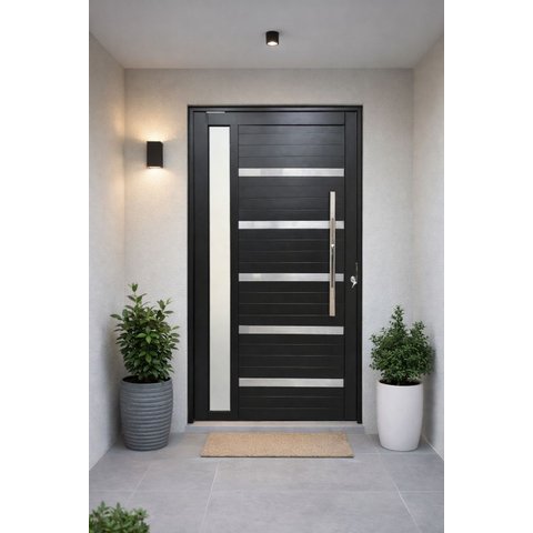 Porta Pivotante de Aluminio Preto Frisada com Vidro 2,10 (a) X 1,00 (l) Linha 30 Completa