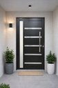 Ver imagem 1 de Porta Pivotante de Aluminio Preto Frisada com Vidro 2,10 (a) X 1,00 (l) Linha 30 Completa