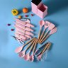 Jogo de Cozinha Completo com 19 Utensílios de Silicone e Madeira Tábua de Corte - Rosa - 4