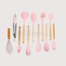 Jogo de Cozinha Completo com 19 Utensílios de Silicone e Madeira Tábua de Corte - Rosa - 2