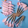 Jogo de Cozinha Completo com 19 Utensílios de Silicone e Madeira Tábua de Corte - Rosa - 5