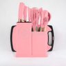 Jogo de Cozinha Completo com 19 Utensílios de Silicone e Madeira Tábua de Corte - Rosa - 1