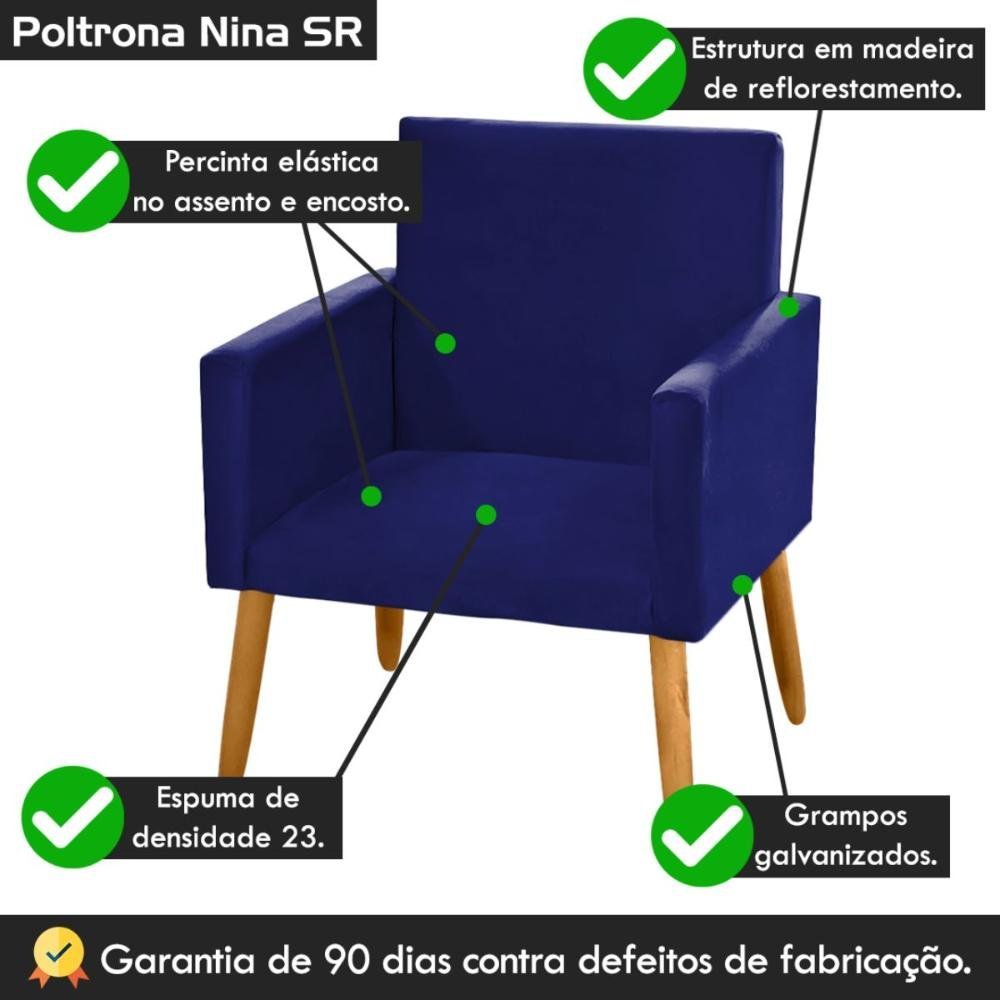 kit 2 Poltronas Nina Decorativas Corino Azul Marinho - 6