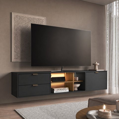 Rack para TV até 65 Polegadas Suspenso 180cm com LED Aurora Mel/Grafite Yescasa