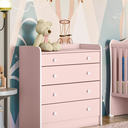 Ver imagem 2 de Conjunto Infantil Aurora Rosa: Berço Aurora + Kit Rodízios + Cômoda Aurora + Guarda-roupa Aurora