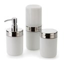 Ver imagem 1 de Banheiro Acessórios Lavabo Branco 3 Peças Dispenser Sabonete Liquido Porta Escova Algodão Hastes