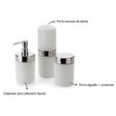 Ver imagem 2 de Banheiro Acessórios Lavabo Branco 3 Peças Dispenser Sabonete Liquido Porta Escova Algodão Hastes