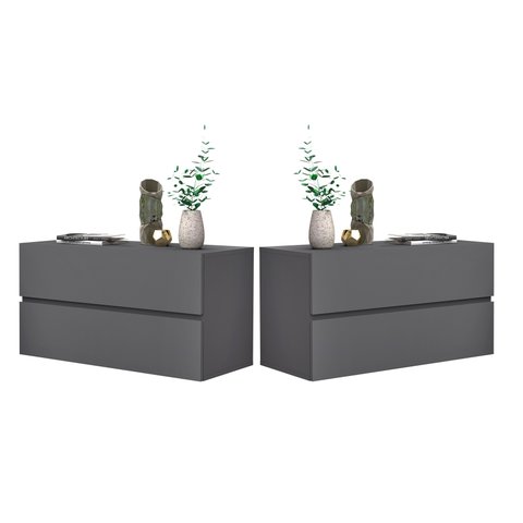 Kit Mesa de Cabeceira Lateral Eros 60cm 2 Gavetas de Parede Corrediça Telescopica Cor Cinza