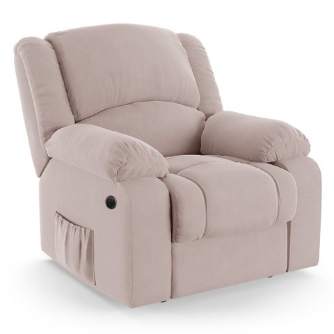 Poltrona do Papai Reclinável Melim Elétrica Led Massagem Veludo Rosê Fh1 - D'Rossi