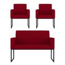 Ver imagem 1 de Kit Sofá 2 Lugares + 2 Poltronas para Recepção Sala Balaqui Cor:vermelho Vermelho