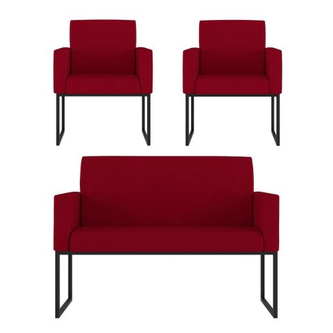 Kit Sofá 2 Lugares + 2 Poltronas para Recepção Sala Balaqui Cor:vermelho Vermelho