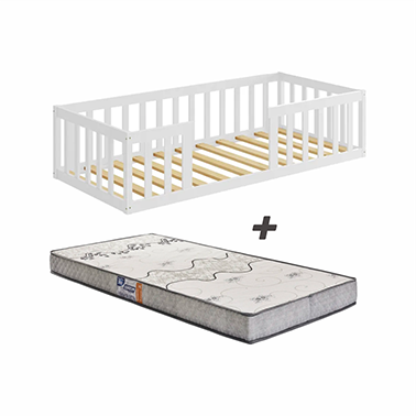 Cama Montessoriana com Colchão Solteiro:branco