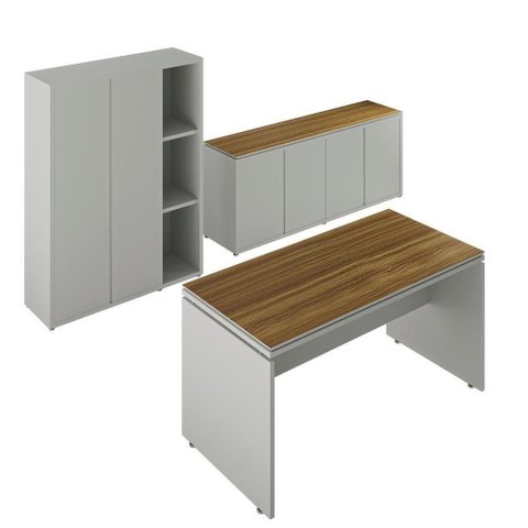 Conjunto de Escritório Office 3 Peças Mesa Balcão Armário Tu - Fendi e Freijó Fendi e Freijó
