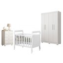 Ver imagem 1 de Guarda Roupa Infantil Florida com Berço Americano e Cômoda 4 Portas 3 Gavetas MDF 141cm Branco