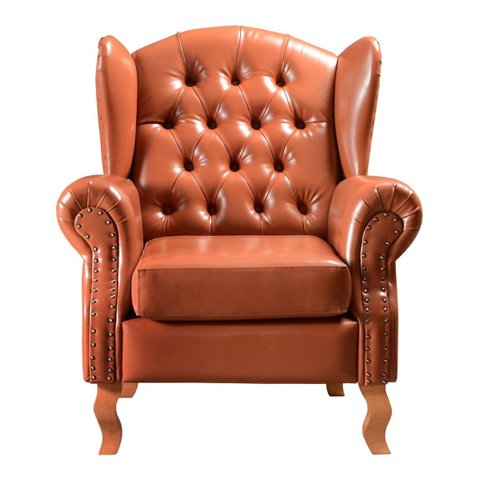 Poltrona Imperador Chesterfield com Puff Decoração Sala Quarto Recepção - Couríssimo Caramelo