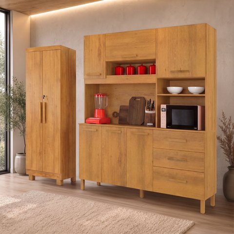 Kit Armário Multiuso Toronto + Armário de Cozinha Caribe 100% MDF Yescasa