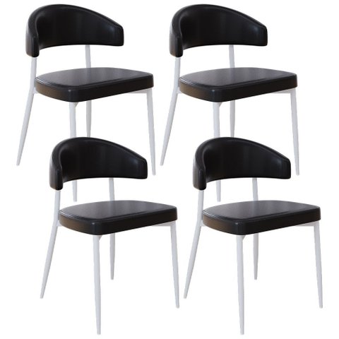 Kit 04 Cadeiras Estofada para Sala de Jantar Serena Branco C01 Courino Preto - Lyam Decor