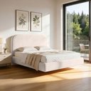 Ver imagem 1 de Cama King Flutuante com Cabeceira 195cm Aura W01 Suede Bege - Lyam Decor