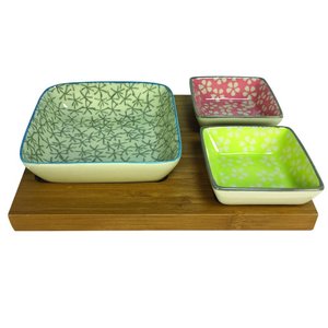 Petisqueira de Bamboo e Cera Mica com 3 Bowls Btc Decor