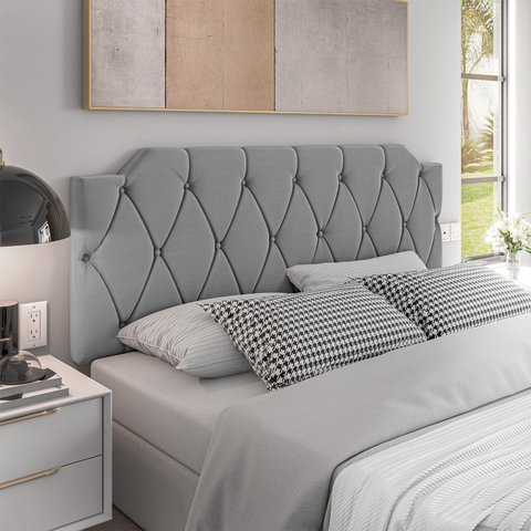 Cabeceira para Cama Box Casal 1,40m Estofada Cinza - Modelo Kelly Sofisticado