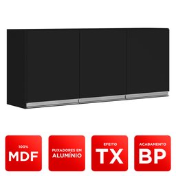 Conjunto de Armários Aéreo Cozinha Planejada Lux 120cm e 60cm 100% MDF Preto TX Fosco - Abmaza - 2
