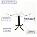 Ver imagem 3 de Jogo de Mesa Maitê com vidro redondo + 4 Cadeiras com reforço pretas assento confortável grosso cor