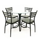 Ver imagem 1 de Jogo de Mesa Maitê com vidro redondo + 4 Cadeiras com reforço pretas assento confortável grosso cor