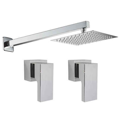 Kit Ducha Quadrada 20x20 Slim Ultra Fina e 2 Acabamentos para Registro Base Deca até 1'' Pol Cromado