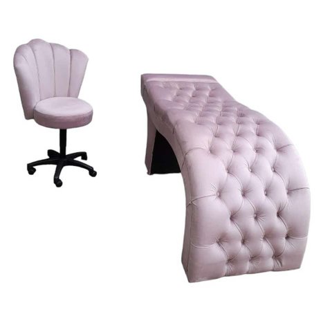 Maca Estética Joe 60X180 cm + Cadeira Mocho Veludo Rosê Facial Cílios E Sobrancelhas Ms Decor