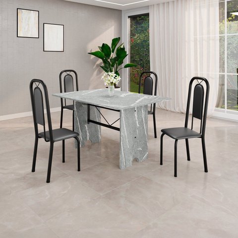 Conjunto de Mesa Tubular com 4 Cadeiras Lara Preto/Granito