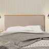 Cabeceira Cama Box Queen 1,60m Estofada Detalhe em Madeira Java Veludo Bege - 1