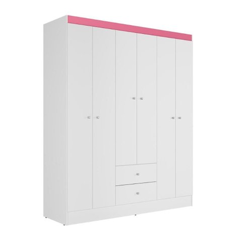 Guarda Roupa Casal 6 Portas 2 Gavetas Itália Branco Rosa Kits Paraná