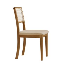 Cadeira de Jantar Luxo Estofada Linho Rubi Madeira:bege - 4