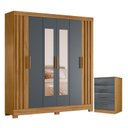 Ver imagem 1 de Guarda Roupa Casal Valença com Espelho e Cômoda Ms913 Freijó Cinza – Moval