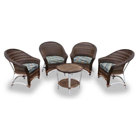 Conjunto de Poltronas Fibra Sintética Alumínio Berlim - 4 Poltronas + 1 Mesa Centro - Tecido Costela