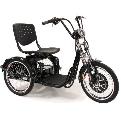 Triciclo Elétrico 800w Freio a Disco com Ré Farol e Alarme Fox Preto - Duos Bike
