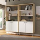 Ver imagem 1 de Kit 2 Estantes para Livros Alta com Pés de Metal 2 Portas 183CMX180CM Branco/Carvalho Artany