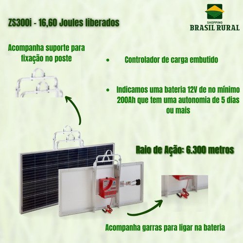 Eletrificador Solar Cerca Rural Zs300i Zebu - solar - 2