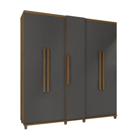 Guarda Roupa Casal Verona 5 Portas 3 Gavetas MDF MDP Cinamomo Grafite RV Móveis
