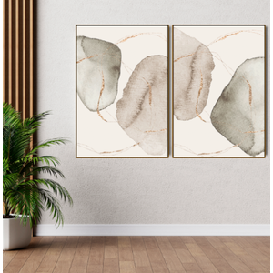 Conjunto de Quadro Decorativo Abstrato Formas Marrom Claro