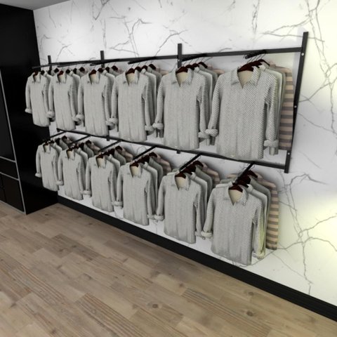 Arara de Roupas para Loja Quarto Closet 22 Peças Regulável 300x100 Cm Cor Preto Kit Clst1b397