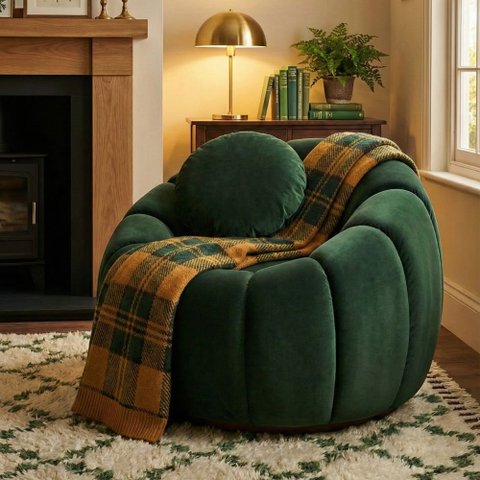 Poltrona Decorativa Concha c/Almofada Veludo Verde - Vimont Moveis