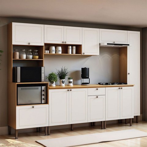 Cozinha Completa Essência Frizz 12 Portas 1 Gaveta 100% Mdf Cinamomo Fosco/branco - Genialflex