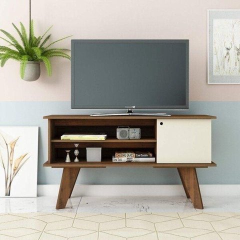 Rack para TV até 50 Polegadas MDF 120cm 1 Portas 2 Nichos Frank Pinho Off White