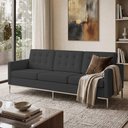 Ver imagem 3 de Sofá Fk 3 Lugares Couro Sintético Linha Premium Design Modernista Sala Escritório Recepção - Preto