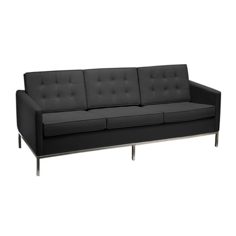Sofá Fk 3 Lugares Couro Sintético Linha Premium Design Modernista Sala Escritório Recepção - Preto