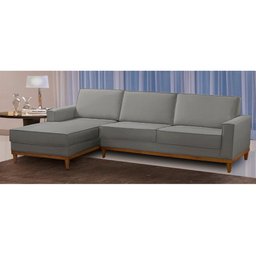 Sofá 3 Lugares 2,10m Living com Chaise Esquerdo Lavinia Linho Cinza Adonai Estofados - 1