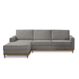 Sofá 3 Lugares 2,10m Living com Chaise Esquerdo Lavinia Linho Cinza Adonai Estofados - 3