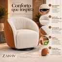 Ver imagem 5 de Kit 2 Poltrona Giratória 360° Orgânica Bouclé Sala Nuvem:Bouclê/Courino Sintético/ Off White Detalhe